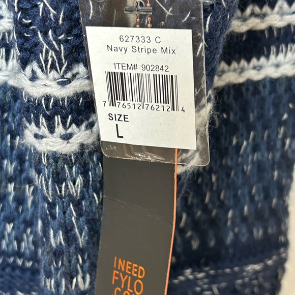 NWT FYLO London Women’s Size Large Blue White Fringe Long Hooded Stripe Sweater - Picture 4 of 8